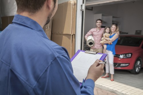 Packed office furniture and boxes prepared for relocation